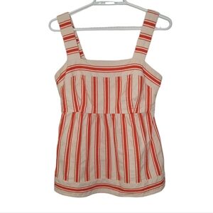 Cabi Brunch Top Sleeveless Cream Orange Stripe Cotton Linen Womens Size Small